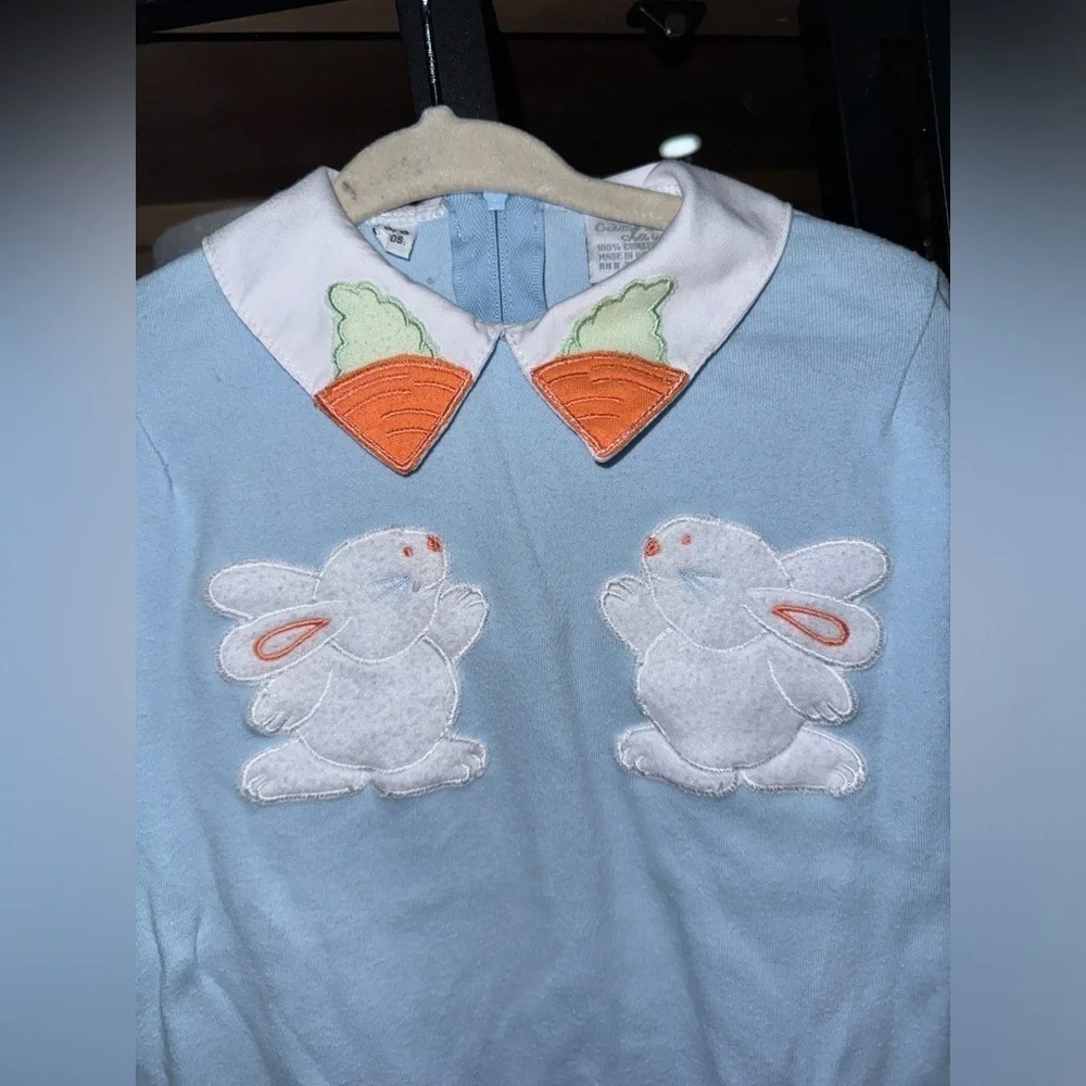 Vintage 1990s coverall Bunny Footies Romper baby boy Crème de la Collar easter